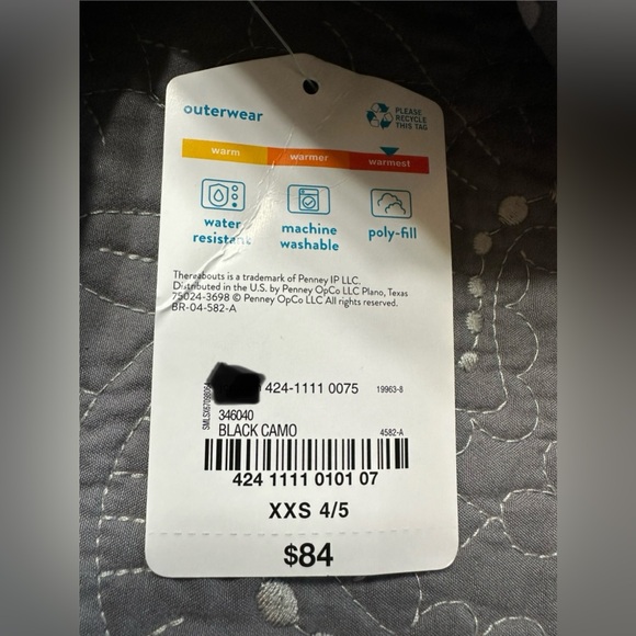 Thereabouts Boys Black Camo Heavyweight Puffer Jacket NWT Size XXS 4/5 - Picture 5 of 8